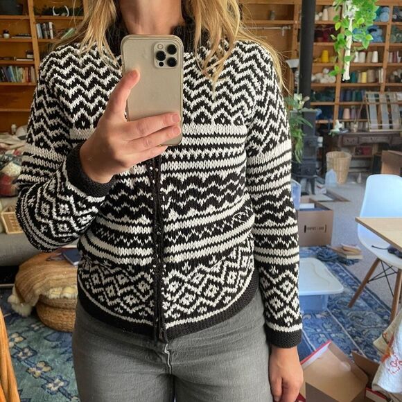 Vintage Cotton Fair Isle Zip Up Cardigan Sweater - Picture 3 of 7